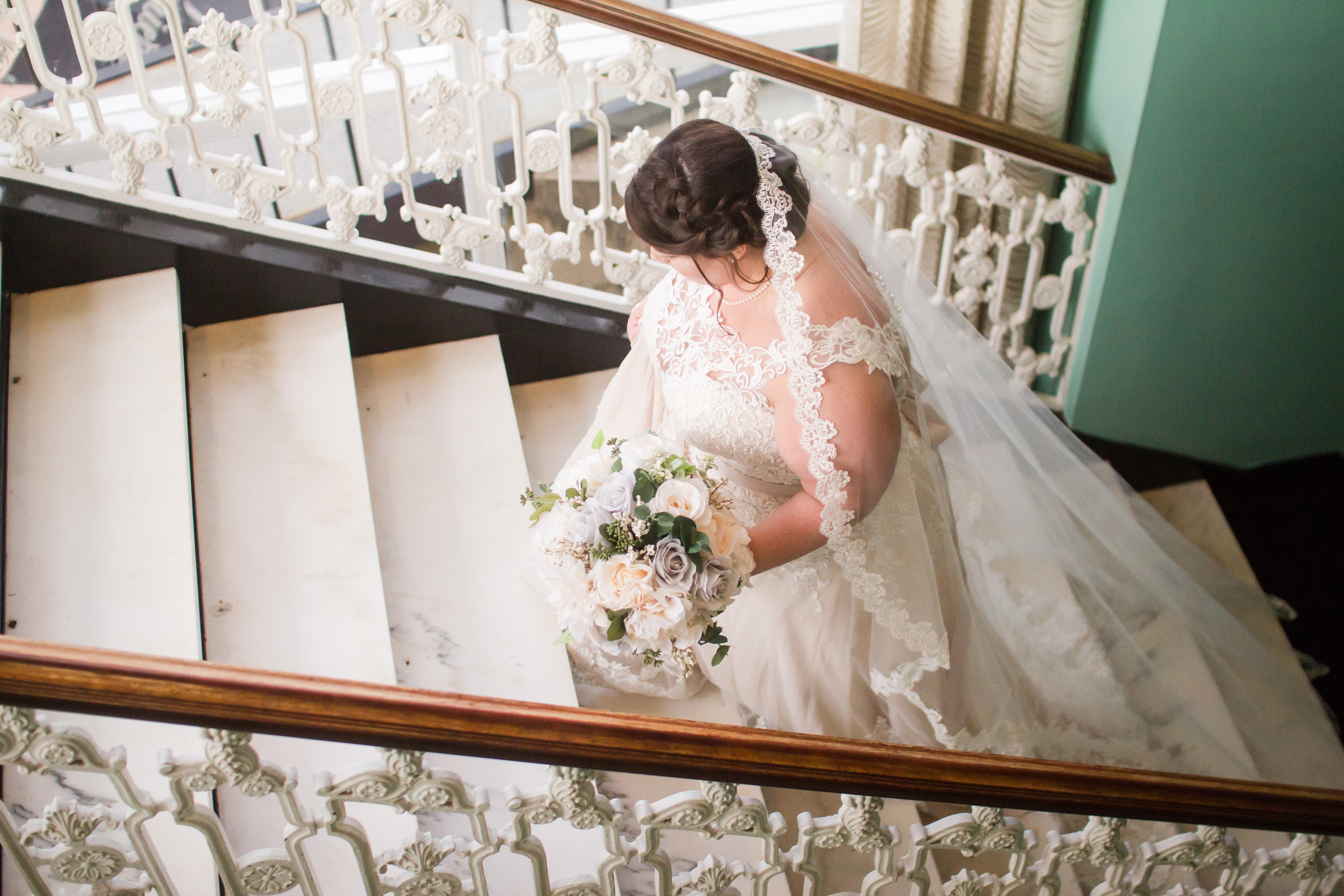 bride going up stairs