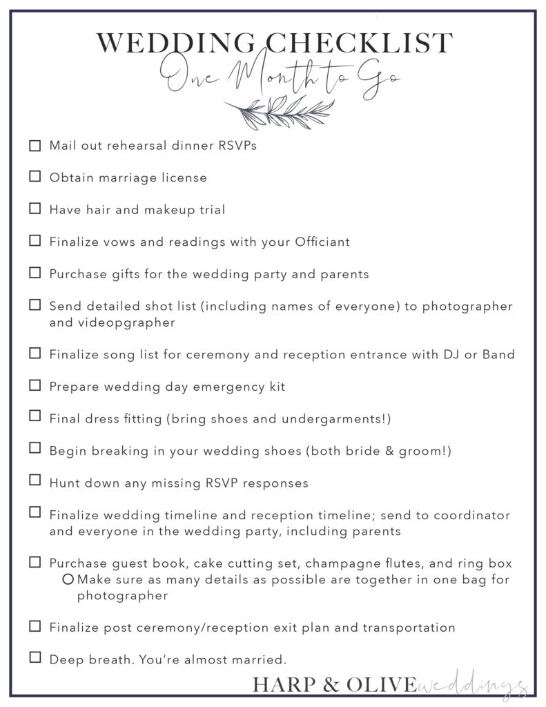 month to go wedding planning checklist for brides