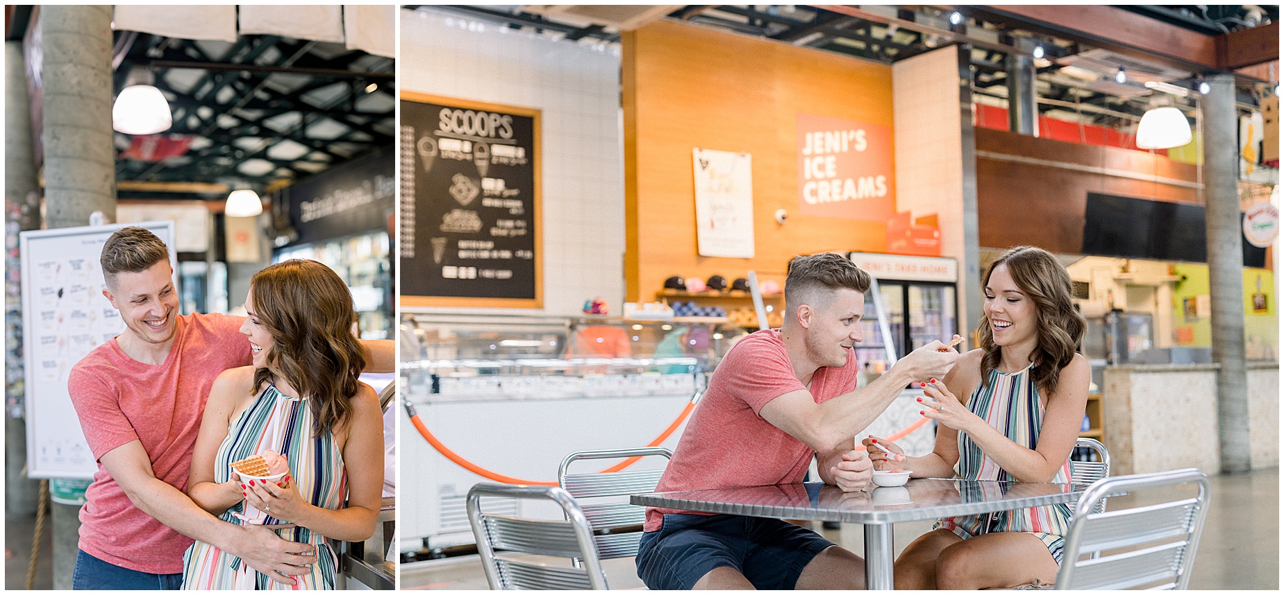 cute couple eating ice cream in nashville engagement session