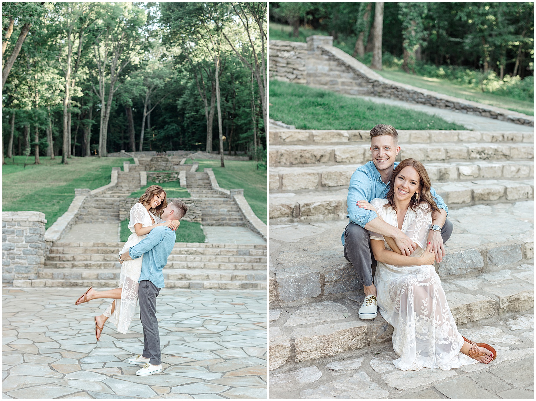 engagement session percy warner park girl in white dress guy in blue shirt
