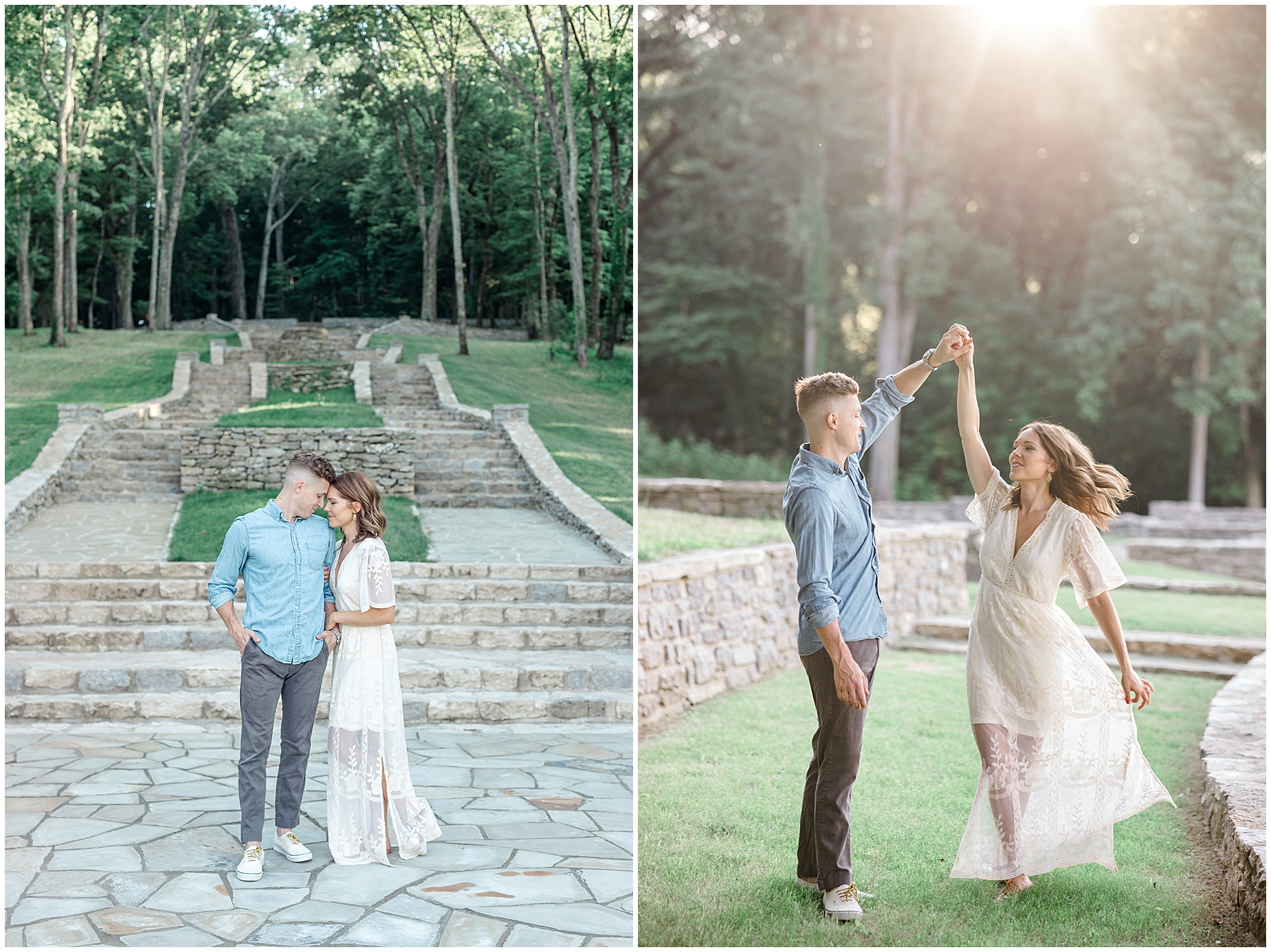 girl in white dress guy in blue shirt engagement photos